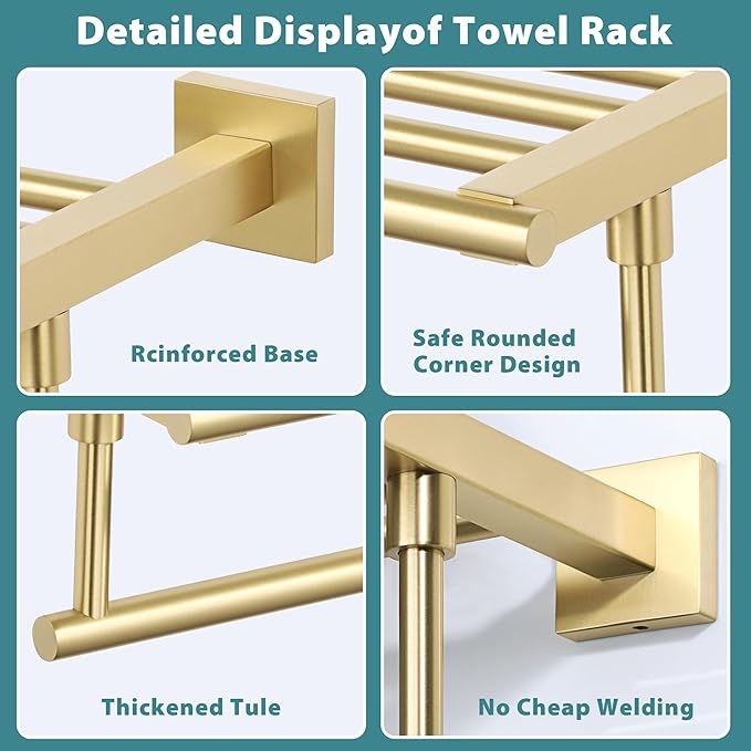 Alise Towel Racks for Bathroom Wall Mounted,24 Inch Bathroom Towel Rack with Tower Bar,Double Towel Racks for Bathroom,SUS304 Stainless Steel Bathroom Towel Holder Brushed Gold