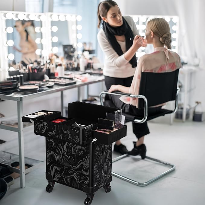 BYOOTIQUE 2-Piece Makeup Train Case Cosmetic Organizer Kit CB Shadows Salon