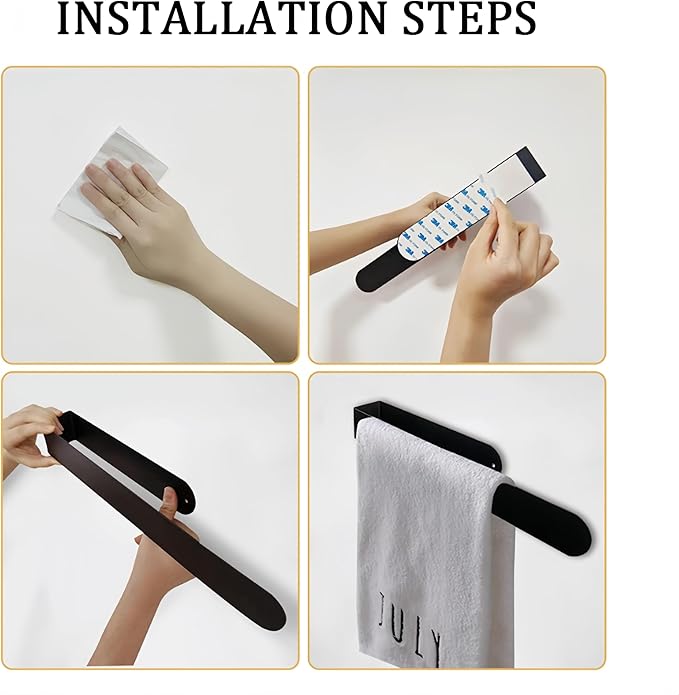 SEIDO Hand Towel Holder, Heavy Duty Self Adhesive Towel Bar ?€? No Drill Stick on Wall, SUS 304 Stainless Steel Towel Rack for Small Bathroom, Kitchen, RV, Matte Black