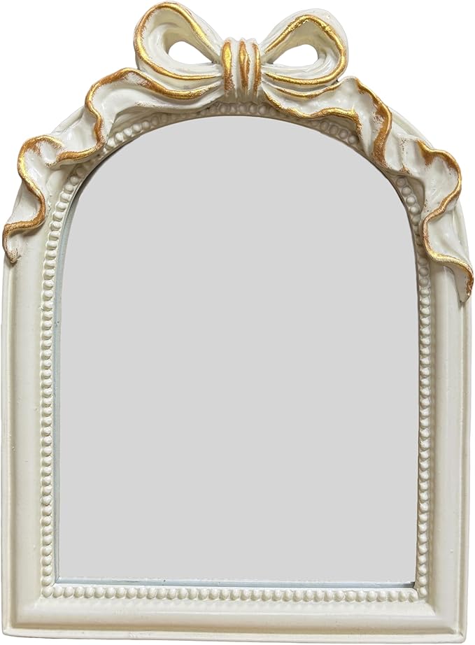 Vintage Carved Resin Desk Mirror - 8x6Inch Decorative Vanity Mirror for Makeup, Dorm, Bedroom & Tabletop Deco