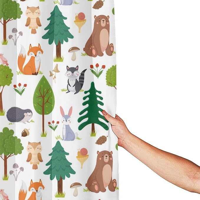 Kids Baby Woodland Shower Curtain Animals Cartoon Girls Children's Cute Cartoon Funny Colorful Weeds Plants Fox Waterproof Fabric Bathroom Decor 66x72 Inches(168x183cm), Style-12