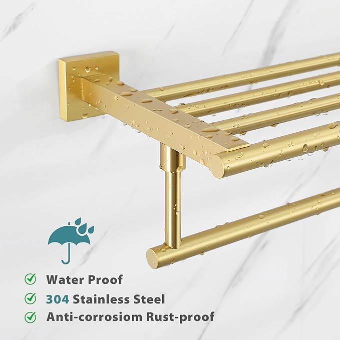 Alise Towel Racks for Bathroom Wall Mounted,24 Inch Bathroom Towel Rack with Tower Bar,Double Towel Racks for Bathroom,SUS304 Stainless Steel Bathroom Towel Holder Brushed Gold
