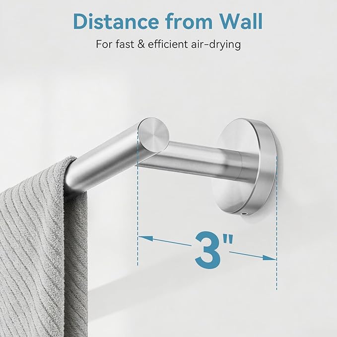 Brushed Nickel Towel Bar, 24 Inch Towel Rack for Bathroom Wall-Mounted, SUS304 Stainless Steel, Total Length 26 Inch 2 Pack