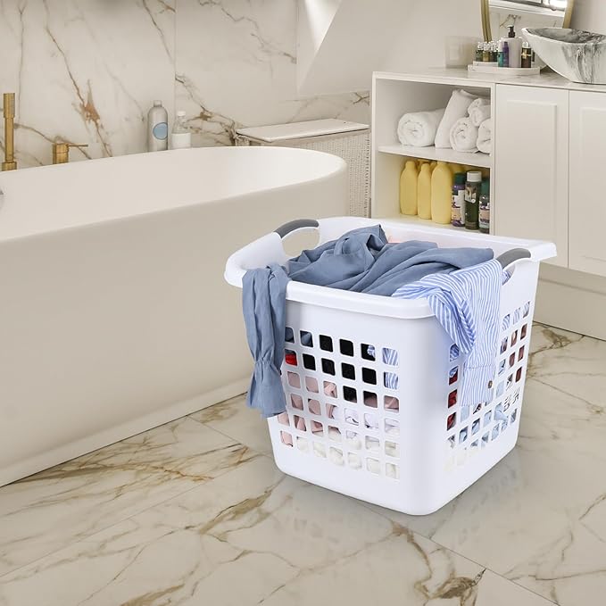 2 Bushel /73 L White Laundry Basket Plastic, 4 Pack Laundry Hamper with Cutout Handles, Large Dirty Clothes Basket