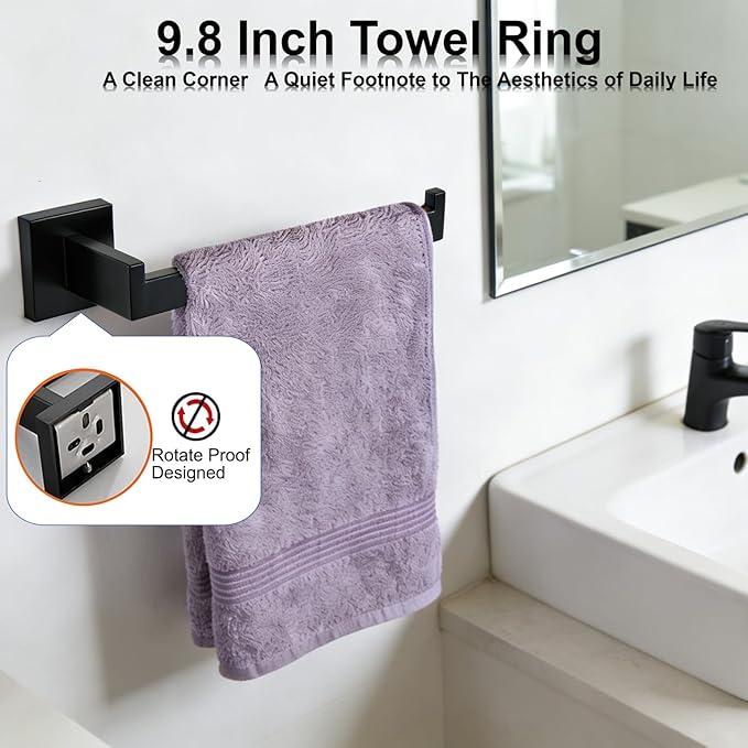 Bathroom Hardware Set 20 Piece Matte Black Bathroom Accessories Set SUS304 Towel Bar Set Includes 4 Towel Bar 24 Inch+4 Towel Holder+4 Toilet Paper Holder+8 Towel Hooks (20, Matte Black, 24 Inch)