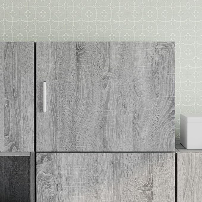 Wall Mounted Cabinet, Grey Sonoma Engineered Wood Storage Organizer, Reversible Door, Modern Wall Shelf for Living Room Bedroom Bathroom, 19.7 x 16.7 x 15.7 Inches