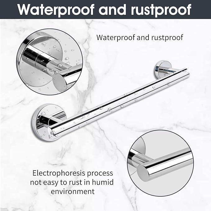 10 Piece Brushed Chrome Bathroom Hardware Set, Towel bar Set Include 24 inch Silver Towel bar, Bathroom Towel Rack, Towel Ring, Toilet Paper Holder, Towel Hook, Bathroom Accessories Set