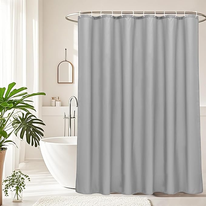 AooHome Extra Long Shower Curtain Liner, Fabric Shower Curtain with Hooks for Hotel, Water Repellent, 72 Width x 84 Height Inch, Light Grey