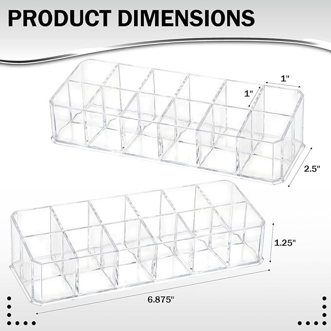 4-Pack 12-Slot Acrylic Lipstick Organizer, Lipstick Holder, Lip Gloss Organizer, Cosmetic Storage Display, Perfect Storage Solution for Drawer, Vanity, Bathroom, and More
