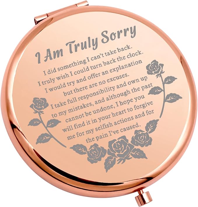 WSNANG Apology Gift for Her - Compact Folding Makeup Mirror - 'I Am Truly Sorry' - Forgive Me Gift