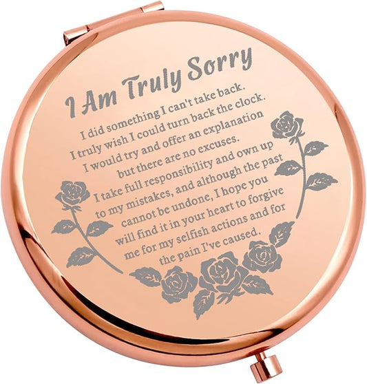 WSNANG Apology Gift for Her - Compact Folding Makeup Mirror - 'I Am Truly Sorry' - Forgive Me Gift