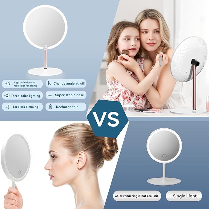 Makeup Mirror with Lights, 4K Ultra-Clear Reflection, Long-Press Adjustable Brightness, 3 Glow Settings, Flexible Multi-Angle Design – Perfect for Makeup and Valentines Day Gifts for Her