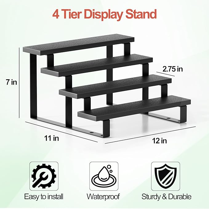 Boulphia Cologne Organizer for Men, 12 Inch Wood Cologne Stand 4 Tier Perfume Organizer for Dresser, Versatile Step Display Stand Shelf for Fragrance, Skincare, Figurine, Dessert, 1 Set Black