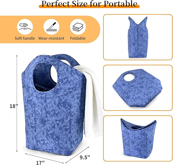 47L Large Capacity Foldable Laundry Basket, 18"x17"x9.5" Portable Collapsible Laundry Hamper with Soft Handle, Waterproof Storage Bag for Bathroom Bedroom Camping Travel
