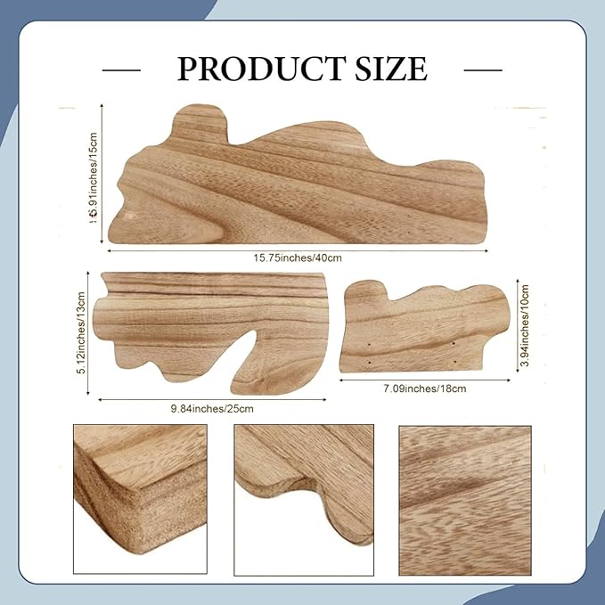 3 Pieces Bathroom Shelves Wall Display Shelves Wood Modern Multipurpose Rustic Cloud Shaped Organizer Stand for Dorm, Dark Brown