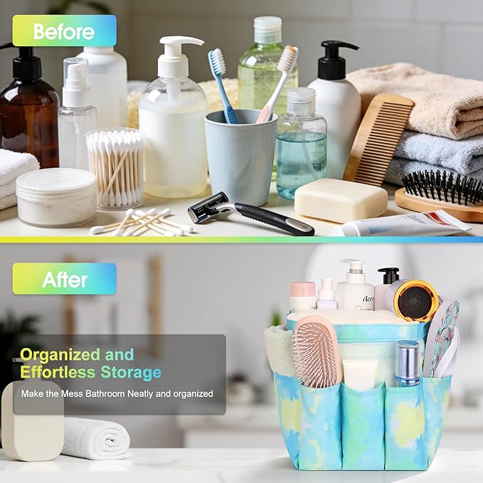 Attmu Mesh Shower Caddy Portable for College Dorm Room Essentials with 8 Pockets, Hanging Shower Caddy Dorm Basket, Quick Dry Shower Bag for Bathroom