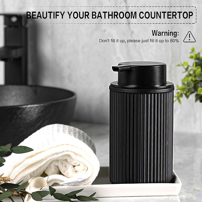KASUNTING Matte Black Foaming Soap Dispenser, 2 Pack Ribbed Glass Foam Hand Soap Dispenser for Bathroom, Refillable Foaming Pump Bottle with Black Pump, Modern Dish Soap Foam Dispenser