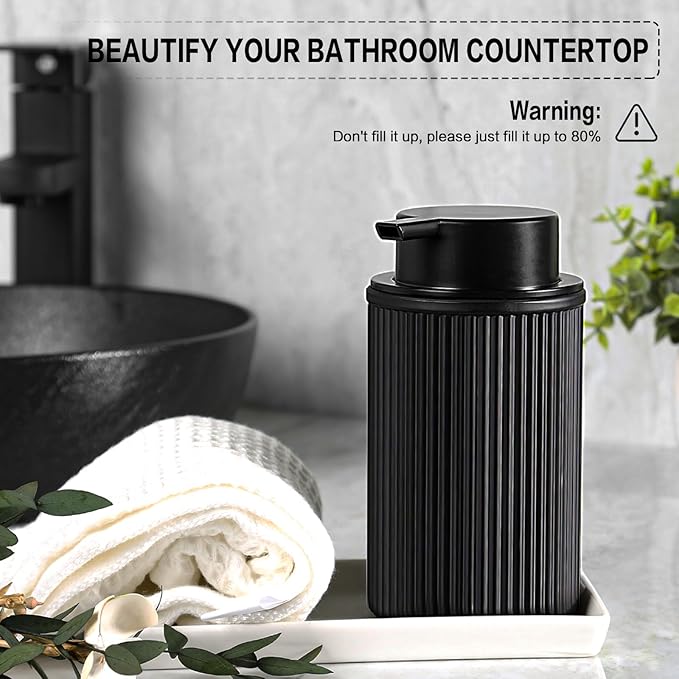 KASUNTING Matte Black Foaming Soap Dispenser, Ribbed Glass Foam Hand Soap Dispenser for Bathroom, 11 Fl Oz Refillable Foaming Bottle with Black Pump, Modern Dish Soap Foam Dispenser