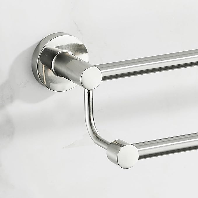Adjustable Double Towel Racks for Bathroom 15 to 26.5 Inch Towel Bar, Expandable Brushed Nickel Double Bath Towel Holder, Wall Mount with Screws Towel Bar Rod