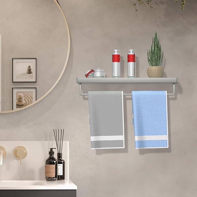 Glass Floating Shelves for Wall, Brushed Nickel 20 Inch Tempered Glass Rectangular 1 Tier Organizer Shelf for Bathroom