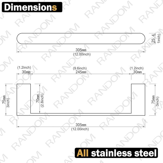 RANDOM 12 inch Brushed Nickel Towel Bar Bathroom Hardware Accessories Hand Towel Holder for Bathroom Kitchen SUS304 Stainless Steel Towel Rod Modern Style Wall-Mounted Towel Rack.96026-2-12BS