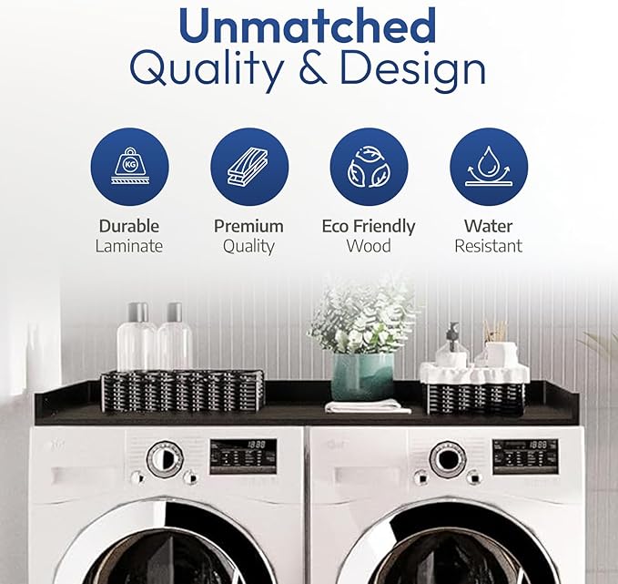 OfficeSimpli Washer Dryer Countertop, Made in USA, Non-Slip Pads, Laundry Room Wood Topper, Washer Dryer Cover for Top, Laundry Countertop, Laminate Finish (Tenino Grey, Standard (27.5" x 54"))