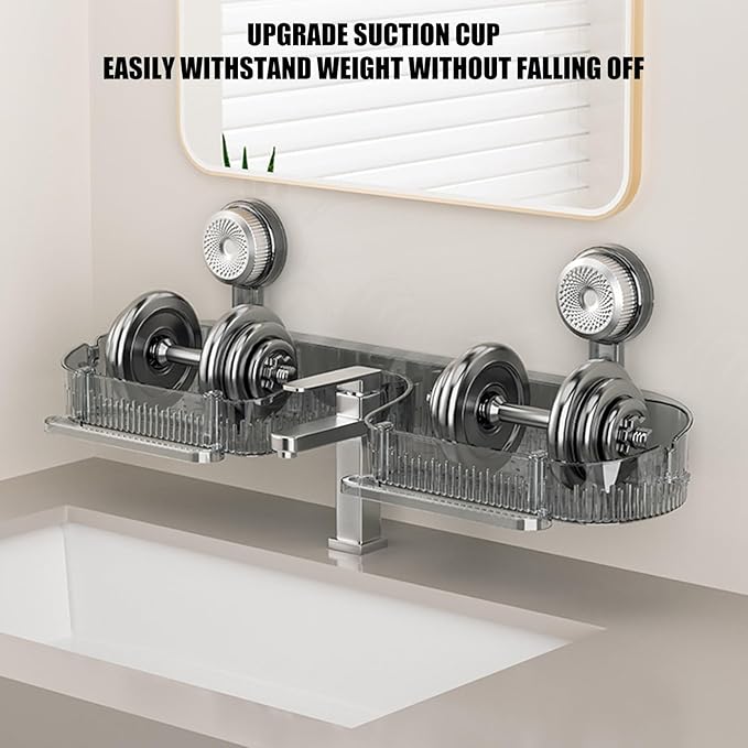 Suction Bathroom Shelf with Drain Holes Space Efficient Storage for Toiletries Cosmetics Laundry Room Supplies Multipurpose Suction Shelf