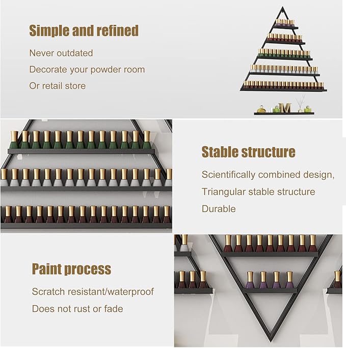 Nail Polish Rack Wall Mounted Perfume Organizer Shelves ,Triangle Nail Polish Metal Holder Essential Oil Display Case Shelf for Home Salon Business Spa, Cosmetics Bottles Storage Cabinet Spice Rack
