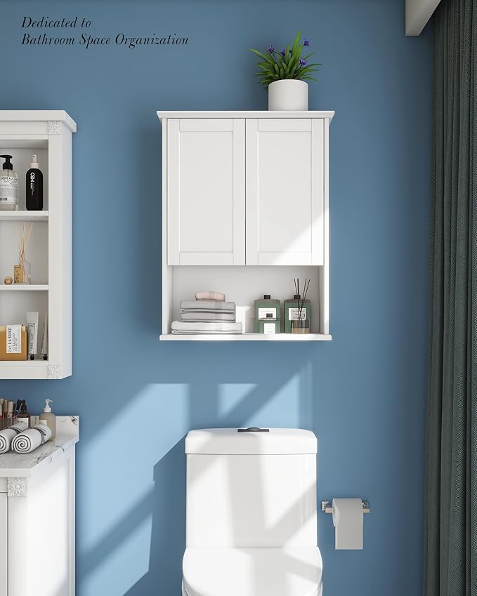 Bathroom Cabinet Wall Mount Buffering Hinge,23"x29" inch Over Toilet Storage Cabinet and Adjustable Shelves, Large Space Wooden Medicine Cabinet