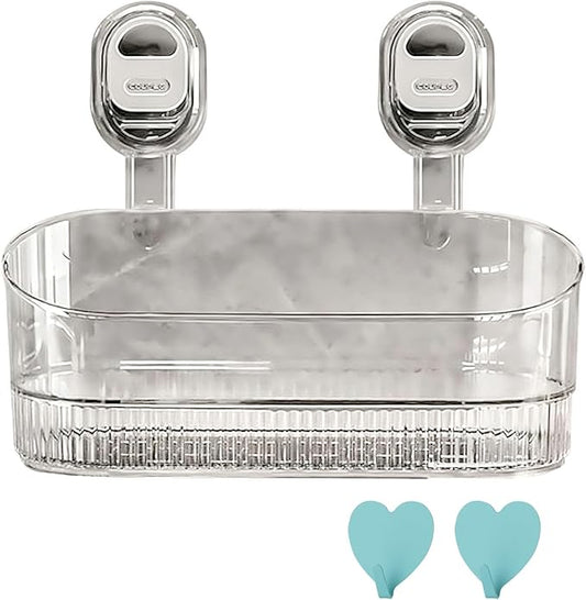 2026 No-Drill Bathroom Suction Storage Box-Large Capacity & Strong Load-Bearing, No Drill Bathroom Shelves, Suction Storage Rack, Removable Hanging Storage Basket, Ripple Acrylic Wall Shelf (1PC-A)