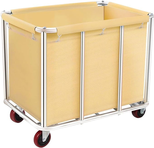 Commercial Laundry Cart with Wheels, 400L Large Rolling Laundry Cart with Steel Frame and Oxford Cloth, Heavy Duty Industrial Laundry Cart for Home,Hotel,Laundry Room, 441 lbs Load (Beige-8)