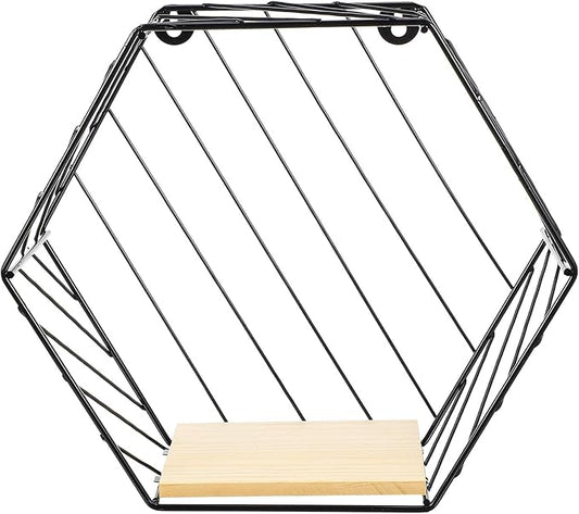 Holibanna Punch-Free Wall-Mounted Shelf Iron Storage Rack with Hexagon Design, Black Multi-Functional Bathroom Shelf for Home Organization and Decor