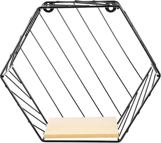 FOMIYES Wall Storage Shelf Iron Rack Black Hexagon Multi-Functional Wall-Mounted Shelf for Bathroom Kitchen Living Room Storage Organization