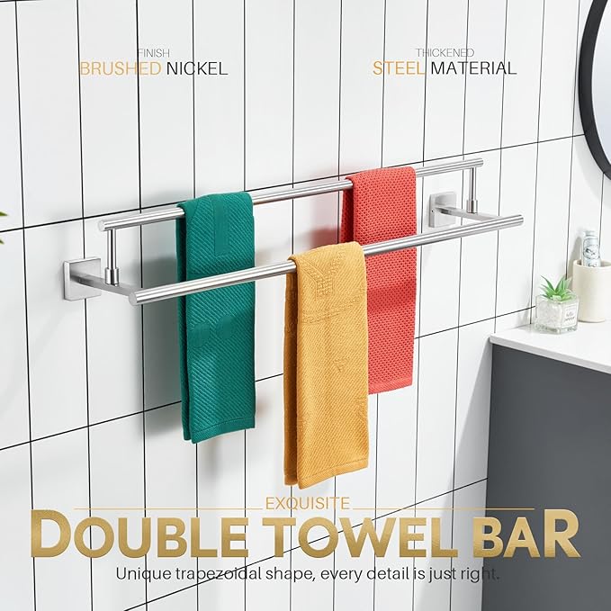 KOKOSIRI Bath Towel Holders Brushed Nickel Bathroom Rack 32-Inch Double Towel Bars Overlength Kitchen Rails Stainless Steel B5009BR-L32