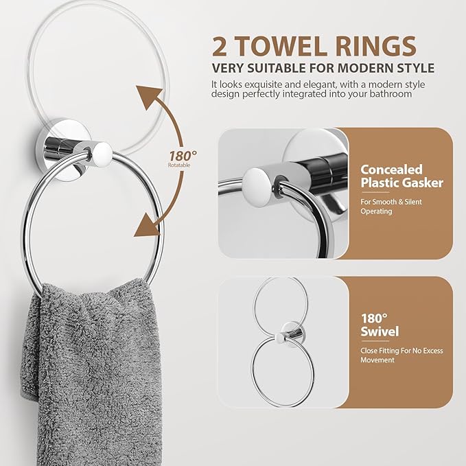Bathroom Hardware Set 4 Piece – 24 Inch Towel Bar Set,Rustproof Stainless Steel Bathroom Accessories Kit with Towel Ring, Toilet Paper Holder & Robe Hook, Wall Mounted Bathroom Fixtures Set