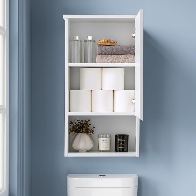 VANIRROR Bathroom Wall Cabinet with Single Door, Soft-Close Hinges, 15x27 inch Wooden Medicine Cabinet for Small Kitchen, Laundry, Entryway, Durable MDF Construction