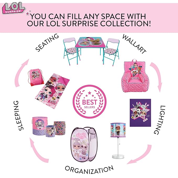LOL Surprise Pop Up Laundry Hamper,Pink Kids Clothes Storage with Durable Carry Handles, 21" H x 13.5" W x 13.5" L