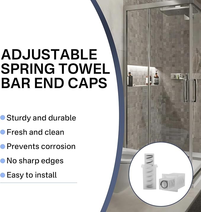 10 Pack Adjustable Spring Replacement Towel Bar End Caps for Springs End Durable Plastic Wall Mount