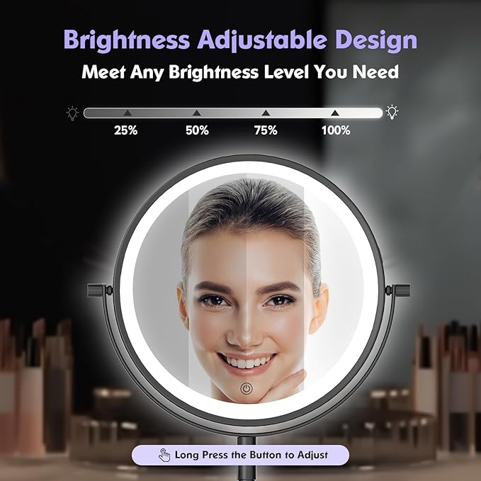 5000mAh Rechargeable Wall Mounted Makeup Mirror - 8 Inch Double Sided 1X/30X Magnifying Mirror with 3 Color Lights Dimmable Touch Screen, 360°Swivel 19.6 Inch Extendable Accordion Bathroom Mirror