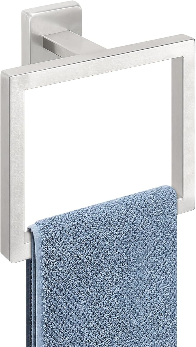 Bath Towel Ring, Square SUS304 Stainless Steel Hand Towel Holder for Bathroom Wall Mounted, Modern Towel Hanger for Bath, Kitchen, Brushed Nickel