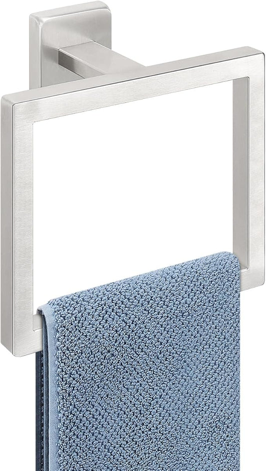 Bath Towel Ring, Square SUS304 Stainless Steel Hand Towel Holder for Bathroom Wall Mounted, Modern Towel Hanger for Bath, Kitchen, Brushed Nickel