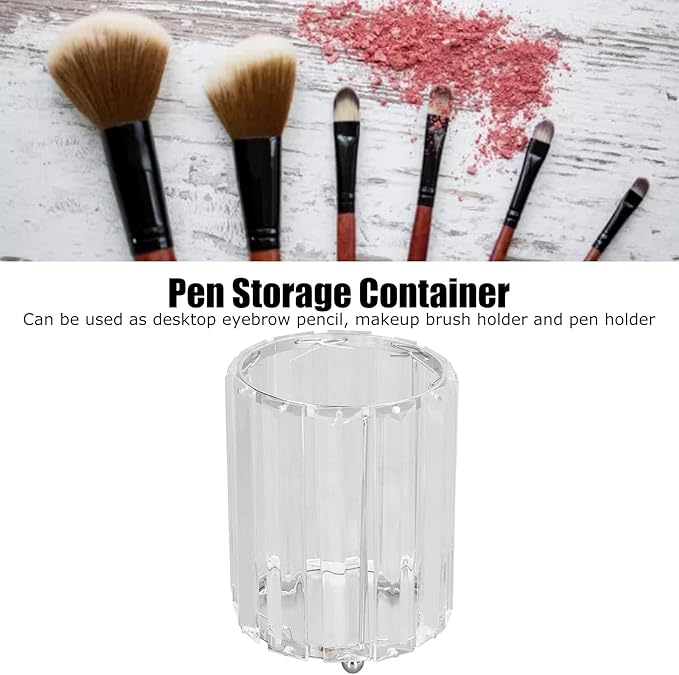 CDQL Cosmetic Brush Holder, Transparent Glass, Round Decorative Box, Pen Storage Organizer, Desktop Makeup Brush Container for Vanity (Silver)
