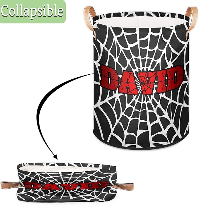 Spider Wed Personalized-Laundry-Hamper-Basket for Kids Custom Name Collapsible Storage Organizer Bin Dirty Clothes Toys Hamper for Boys Nursery in Laundry, Bedroom, Bathroom Hot Red