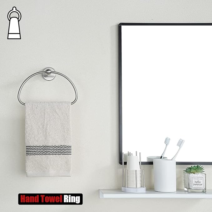 JQK Towel Ring, Stainless Steel Half Ring Towel Holder for Bathroom, 7 Inch Brushed Finished Wall Mount, TR160-BN