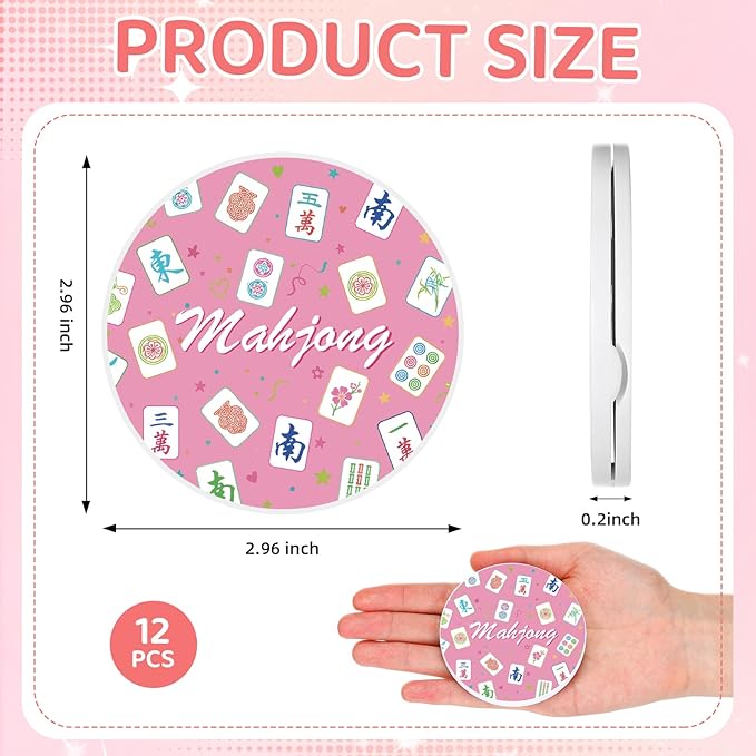 Roowest 12 Pcs Mahjong Themed Compact Mirror Bulk for Purse Folding Mini Pocket Double Sided Mirror for Women Mahjong Party Favors Trave Gift