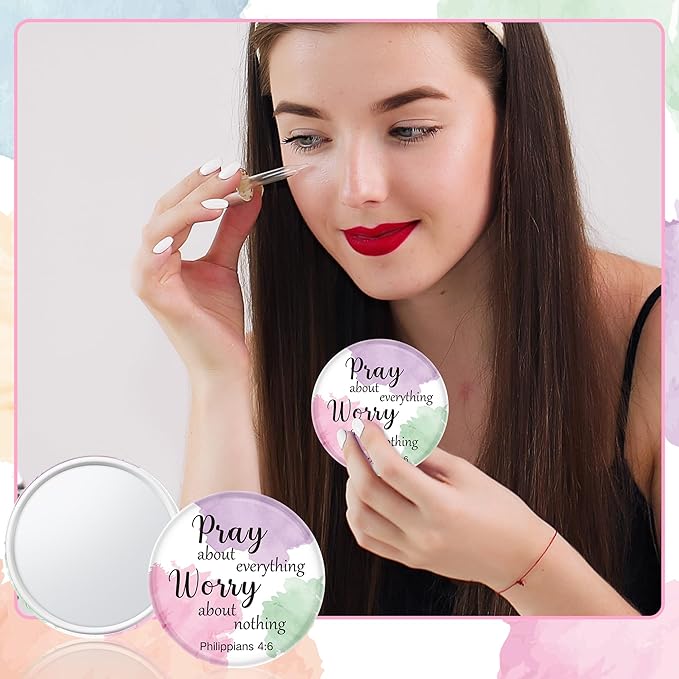 Y1tvei Watercolor Bible Compact Mirrors - 36Pcs Watercolor Bible Verse Mini Compact Mirrors Colorful Small Portable Round Pocket Mirror Christian Inspirational Church Party Favors Gifts for Women