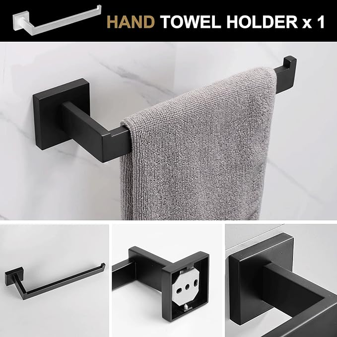 Lava Odoro 4-Piece Bathroom Hardware Accessories Set Matte Black, Towel Bar Set Stainless Steel Wall Mount Towel Holder Set Bathroom Accessories Kit