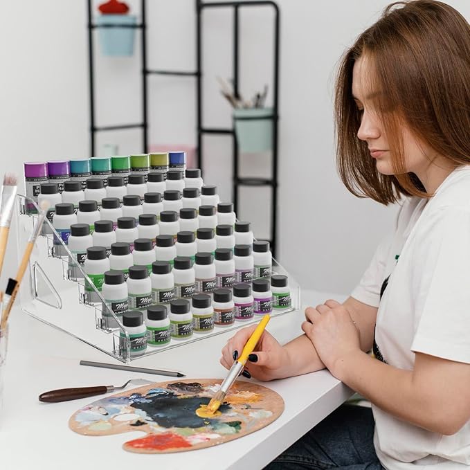 7 Layers Acrylic Paint Organizer, Painting Bottle Holder, Miniature Paint Holder, Craft Hobby Rack Shelf, Snap-on Design Easy Assembly Storage Rack for Citadel, Apple Barrel, Folkart -2oz Craft Paints