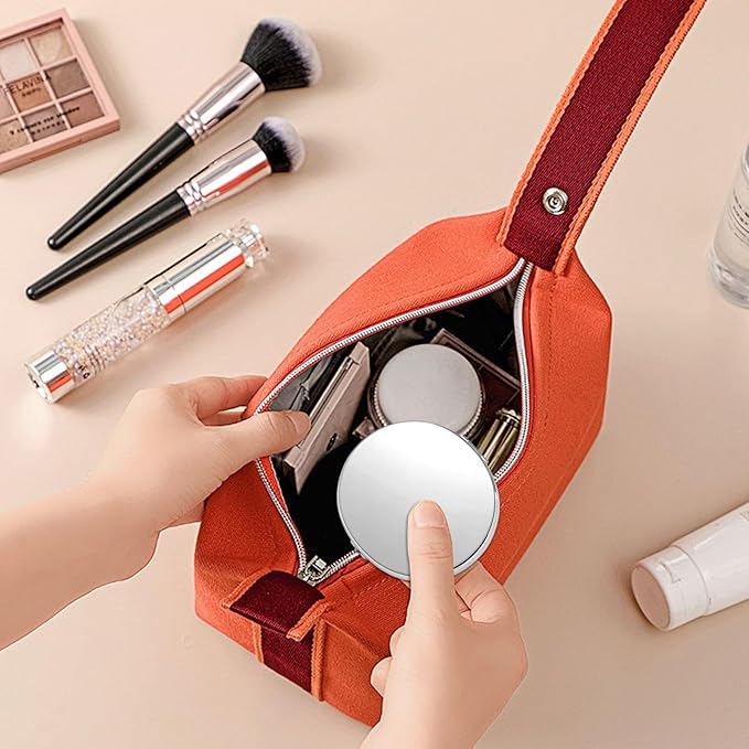 Oval Mini Portable Metal Folding Mirror, Beautiful and Elegant, Sturdy and Durable, 1X/2X Magnifier. (Oval Silver)