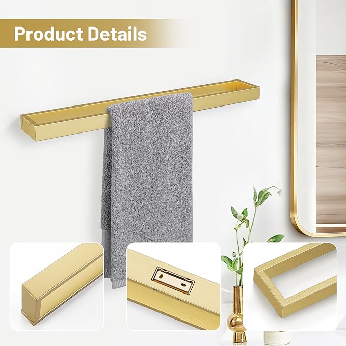 TNOMS Single Towel Bar Towel Holder Bathroom Hardware Accessories,Stainless Steel Wall-Mounted Towel Rack Towel Rail,20 Inches Brushed Gold